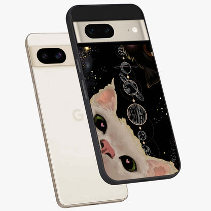 Galactic Cat Glass Case displayed in angled mockup highlighting celestial feline illustration with galaxy aesthetic style.