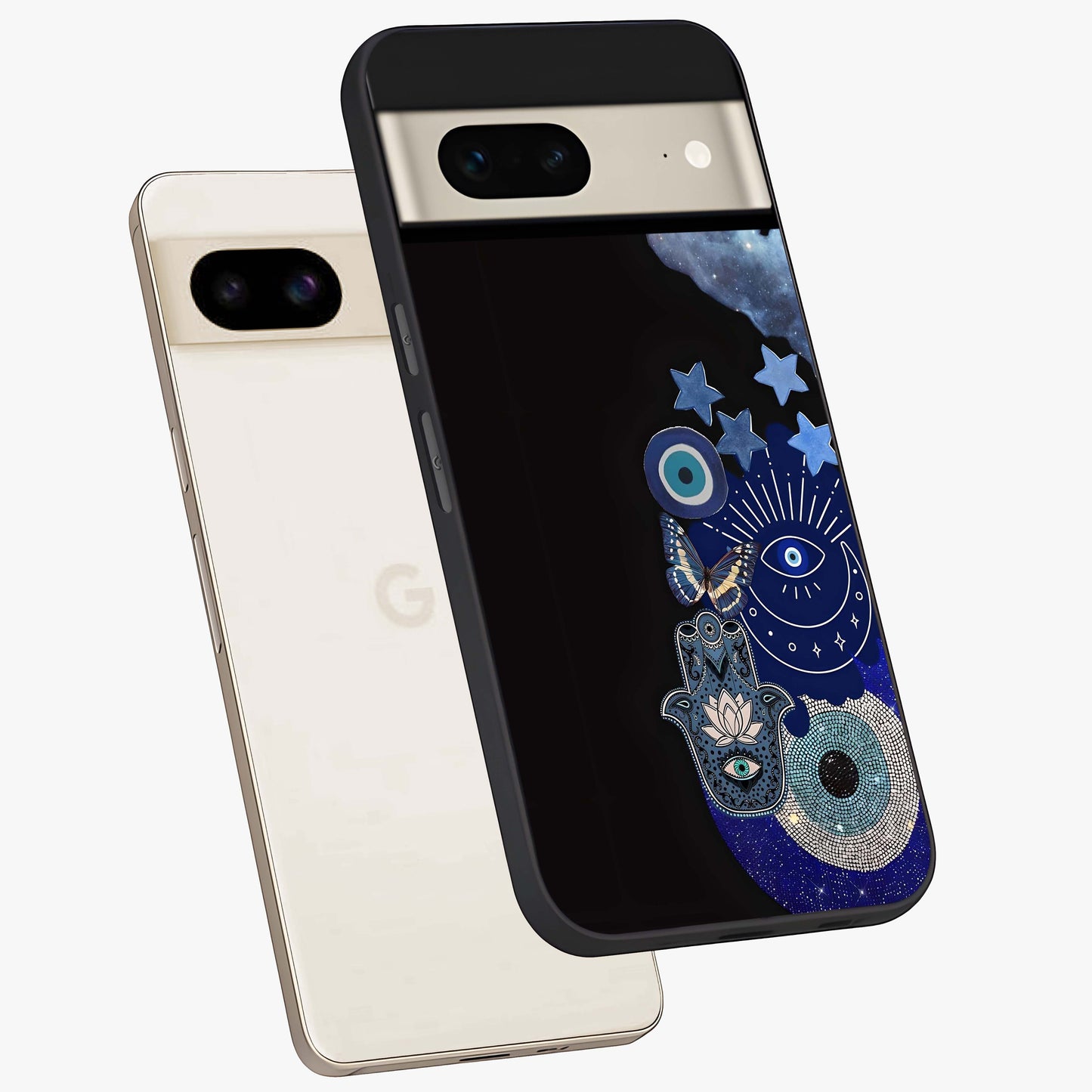 Galactic Charm Cluster Glass Case displayed in angled mockup highlighting luminous galaxy inspired design with dreamy aesthetic.