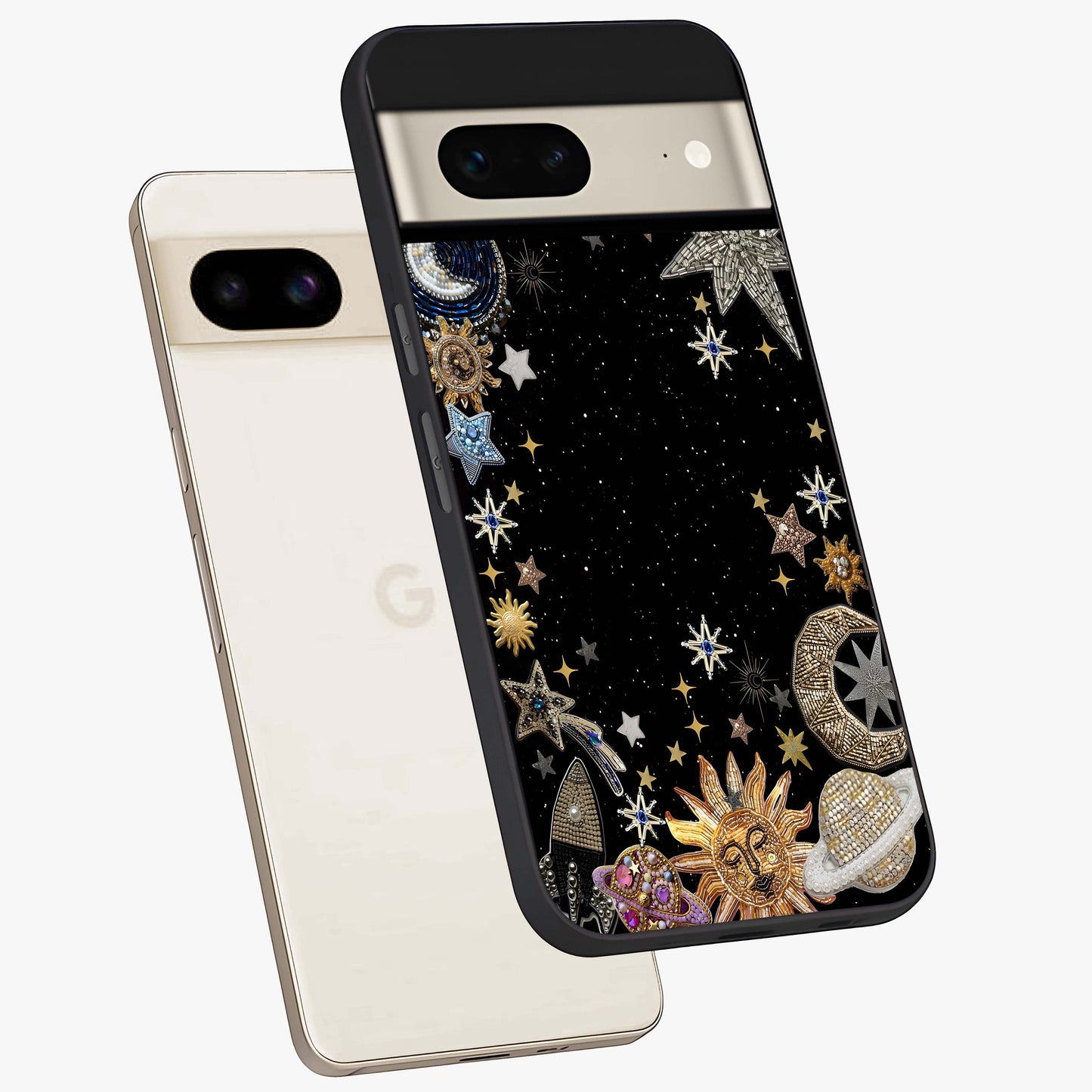 Galactic Jewel Stars Glass Case displayed in angled mockup highlighting shining celestial star design with cosmic aesthetic style.