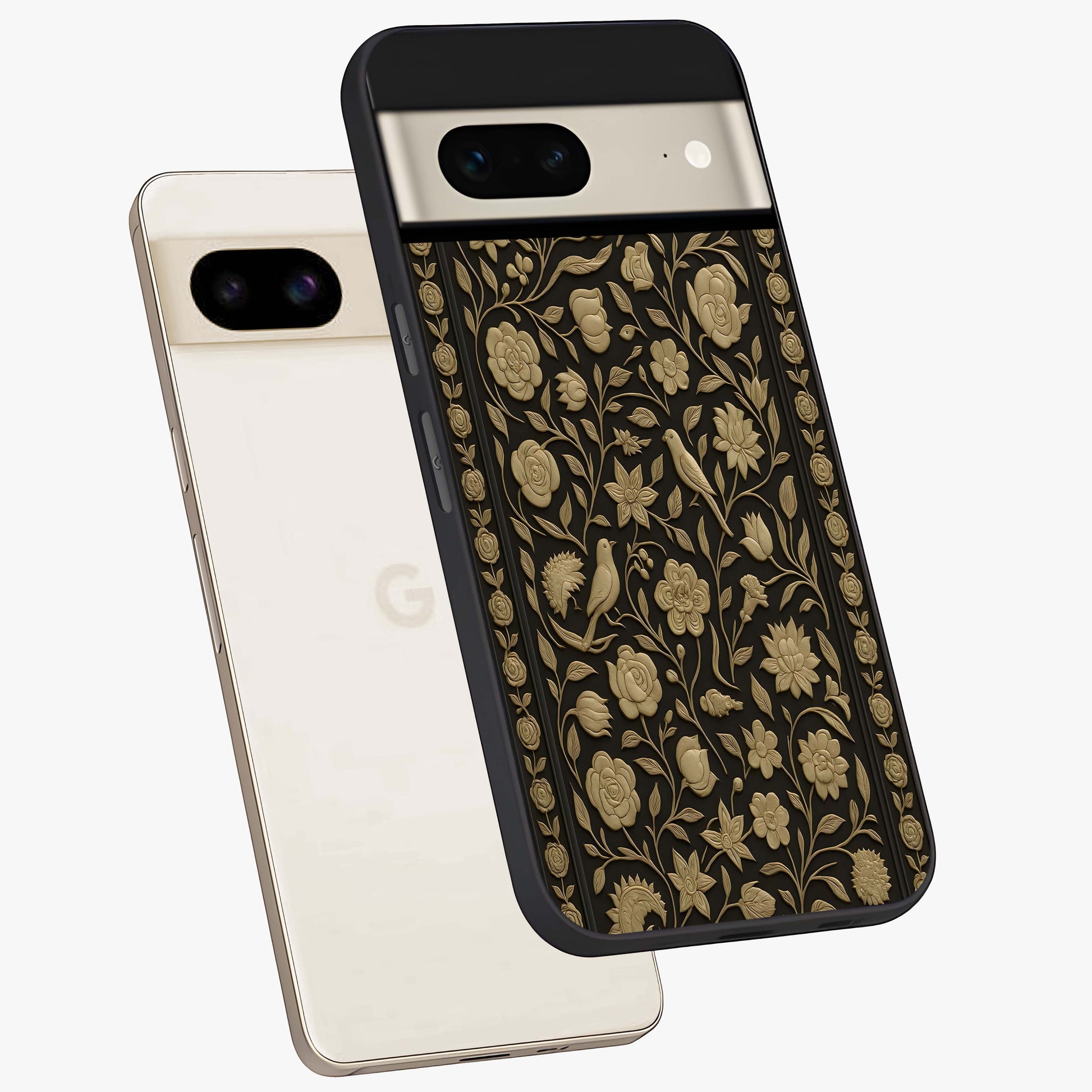 Golden Evil Eye Mandala Glass Case displayed in angled mockup highlighting protective evil eye symbol with golden mandala design.