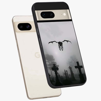 Graveyard Shadow Descent Glass Case displayed in angled mockup highlighting eerie shadow illustration with gothic aesthetic.