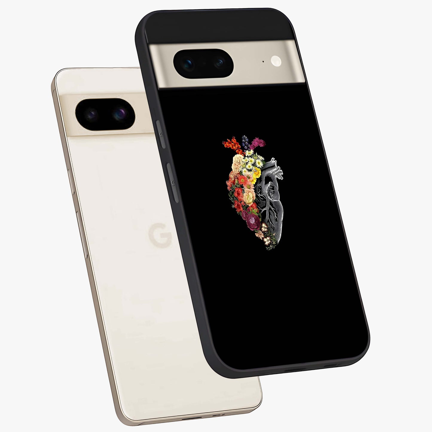 Heart With Flowers Glass Case displayed in angled mockup highlighting romantic flower design with soft aesthetic style.