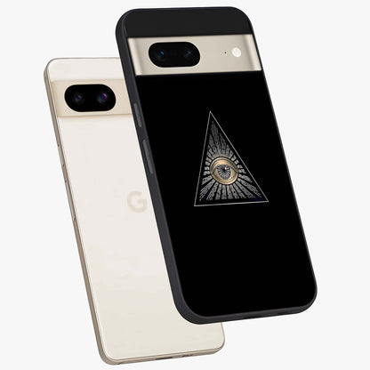Illuminati Evil Glass Case displayed in angled mockup highlighting dark occult inspired design with bold aesthetic style.