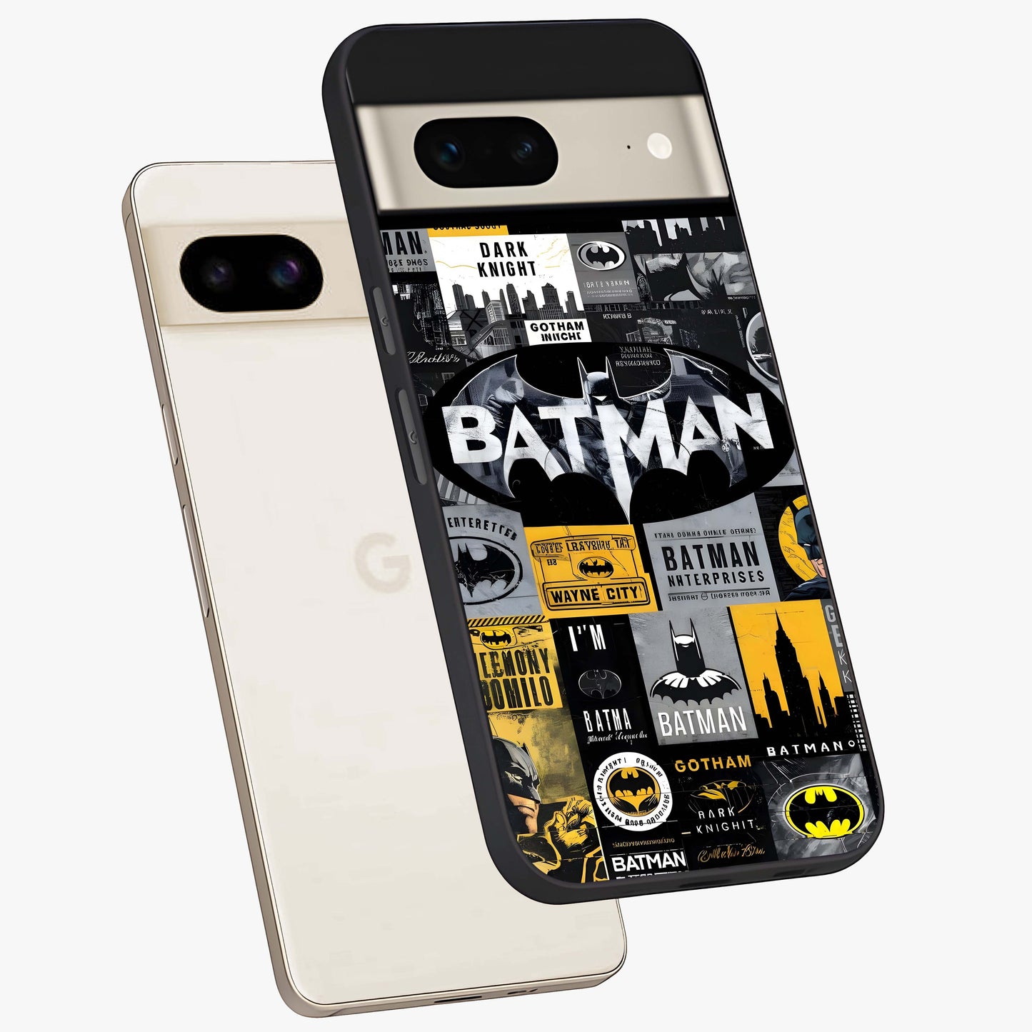 Knight Gotham Rise Glass Case displayed in angled mockup highlighting powerful knight silhouette design with dramatic aesthetic.