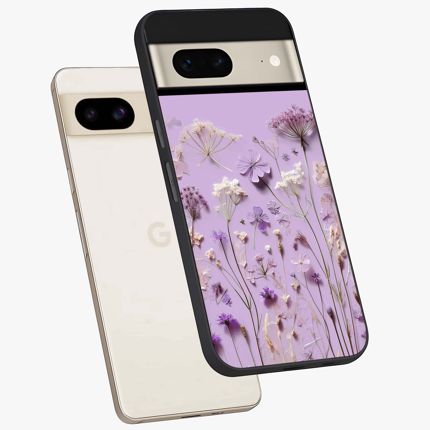 Lavender Blossom Dream Glass Case displayed in angled mockup highlighting dreamy lavender flower design with calming aesthetic style.