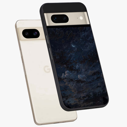Lunar Veil Silence Glass Case displayed in angled mockup highlighting soft lunar design with peaceful celestial aesthetic.