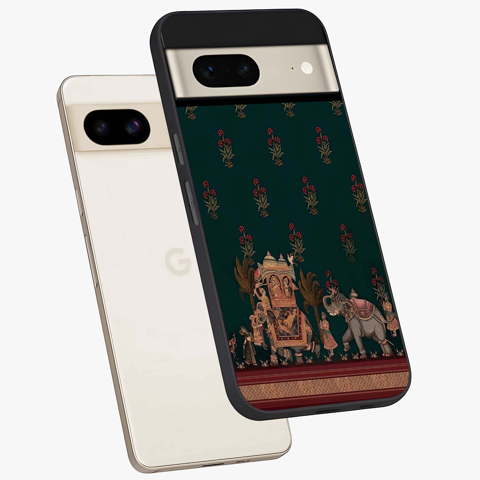 Macmerise Glass Case displayed in angled mockup highlighting trendy graphic design with sleek aesthetic style.