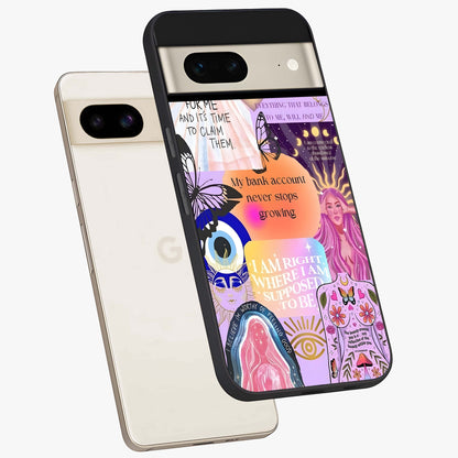 Manifestation Collage Glass Case displayed in angled mockup highlighting inspirational aesthetic collage design.