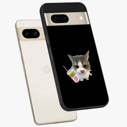 Matcha Cat Style Glass Case displayed in angled mockup highlighting playful feline design with pastel matcha aesthetic.