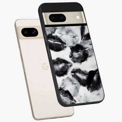 Midnight Kiss Marks Glass Case displayed in angled mockup highlighting playful romantic design with bold midnight aesthetic.