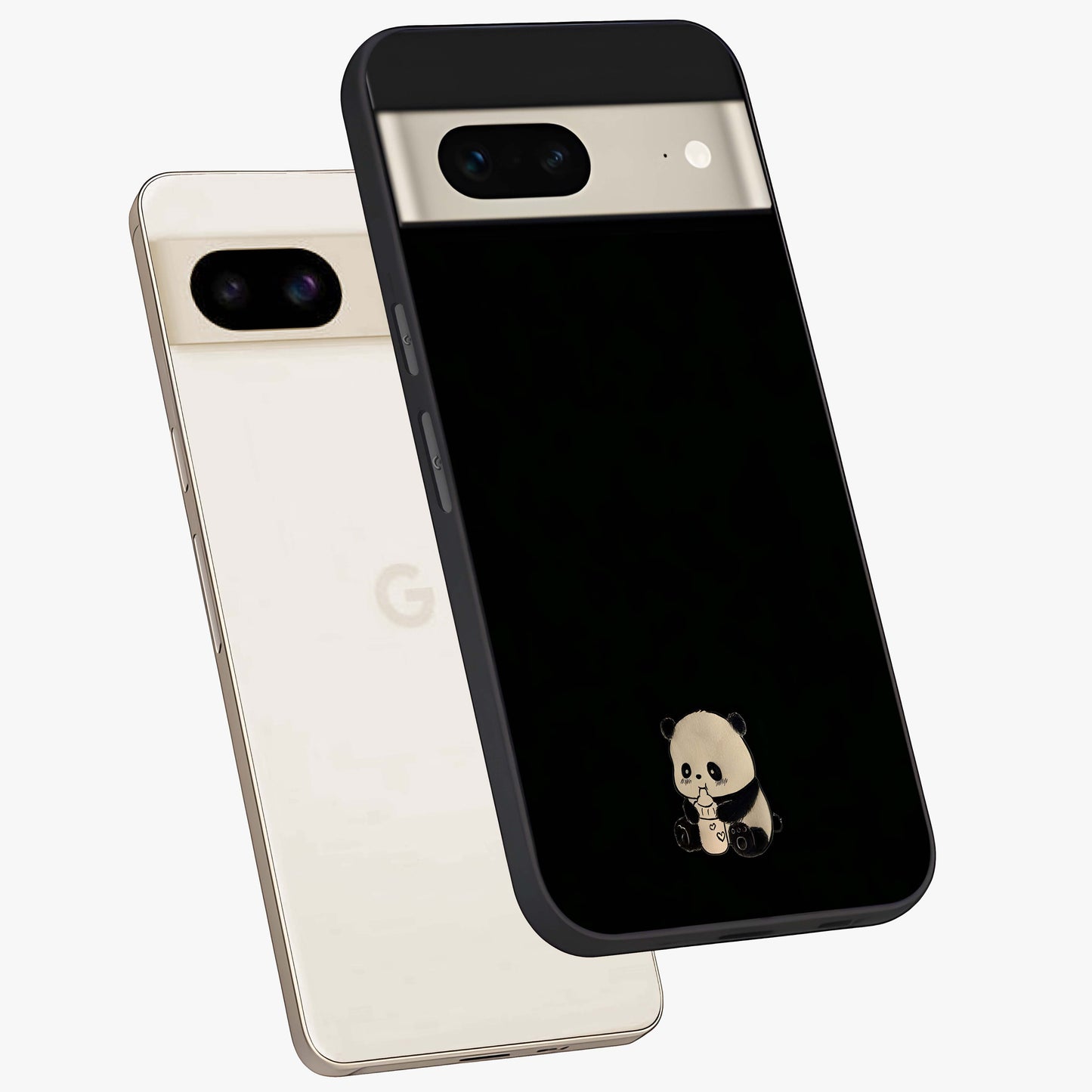 Midnight Panda Love Glass Case displayed in angled mockup highlighting adorable panda illustration with midnight aesthetic.