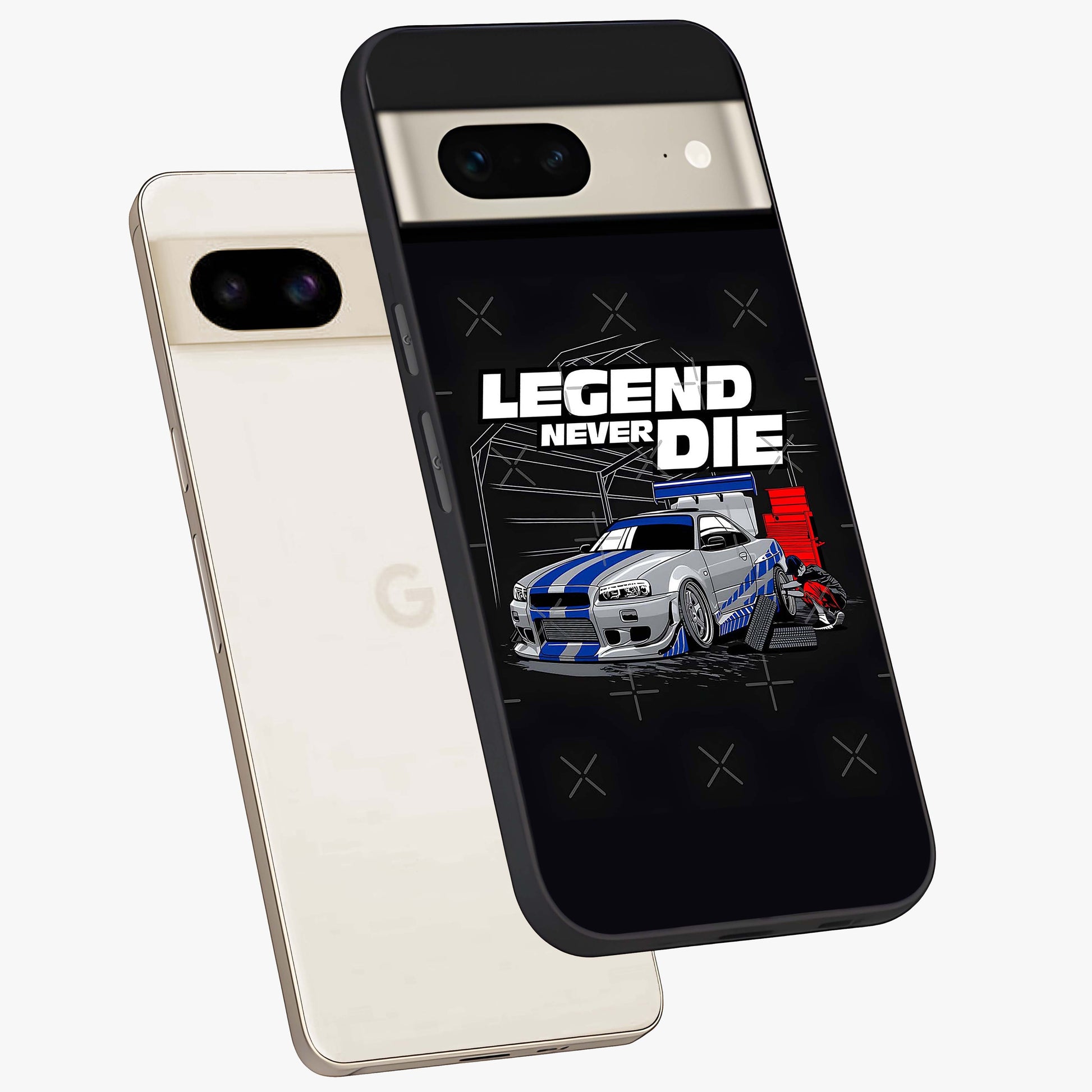 Midnight Racing Legacy Glass Case displayed in angled mockup highlighting dynamic automotive design with bold midnight aesthetic.