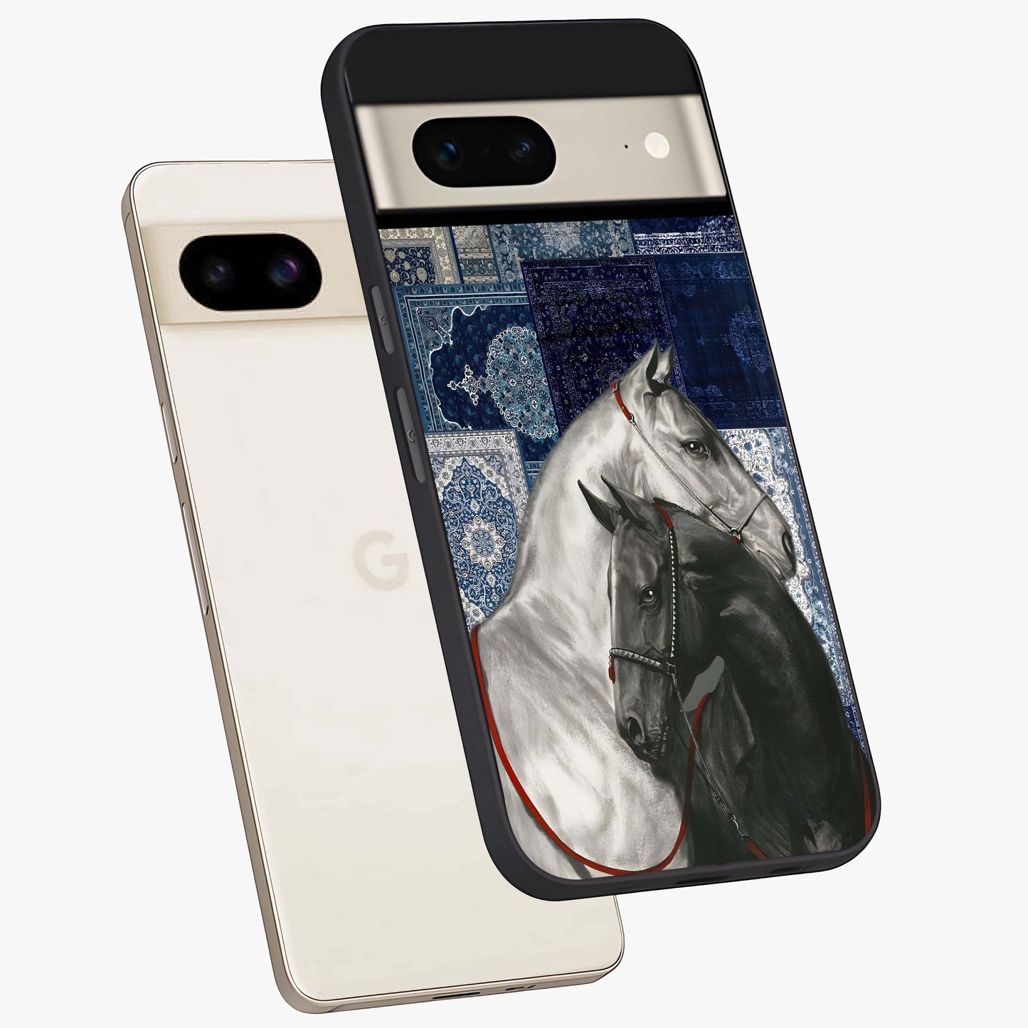 Midnight Stallion Blues Glass Case displayed in angled mockup highlighting powerful stallion illustration with deep midnight tones.