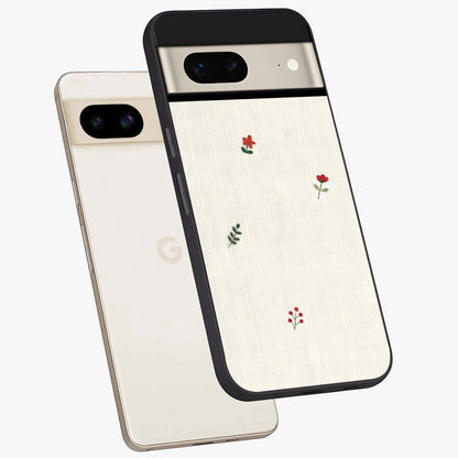 Minimalistic Blue With White Flower Pattern Glass Case displayed in angled mockup highlighting simple floral design with minimal aesthetic.