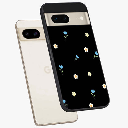 Minimal Petal Whispers Glass Case displayed in angled mockup highlighting delicate petal design with clean minimal aesthetic.