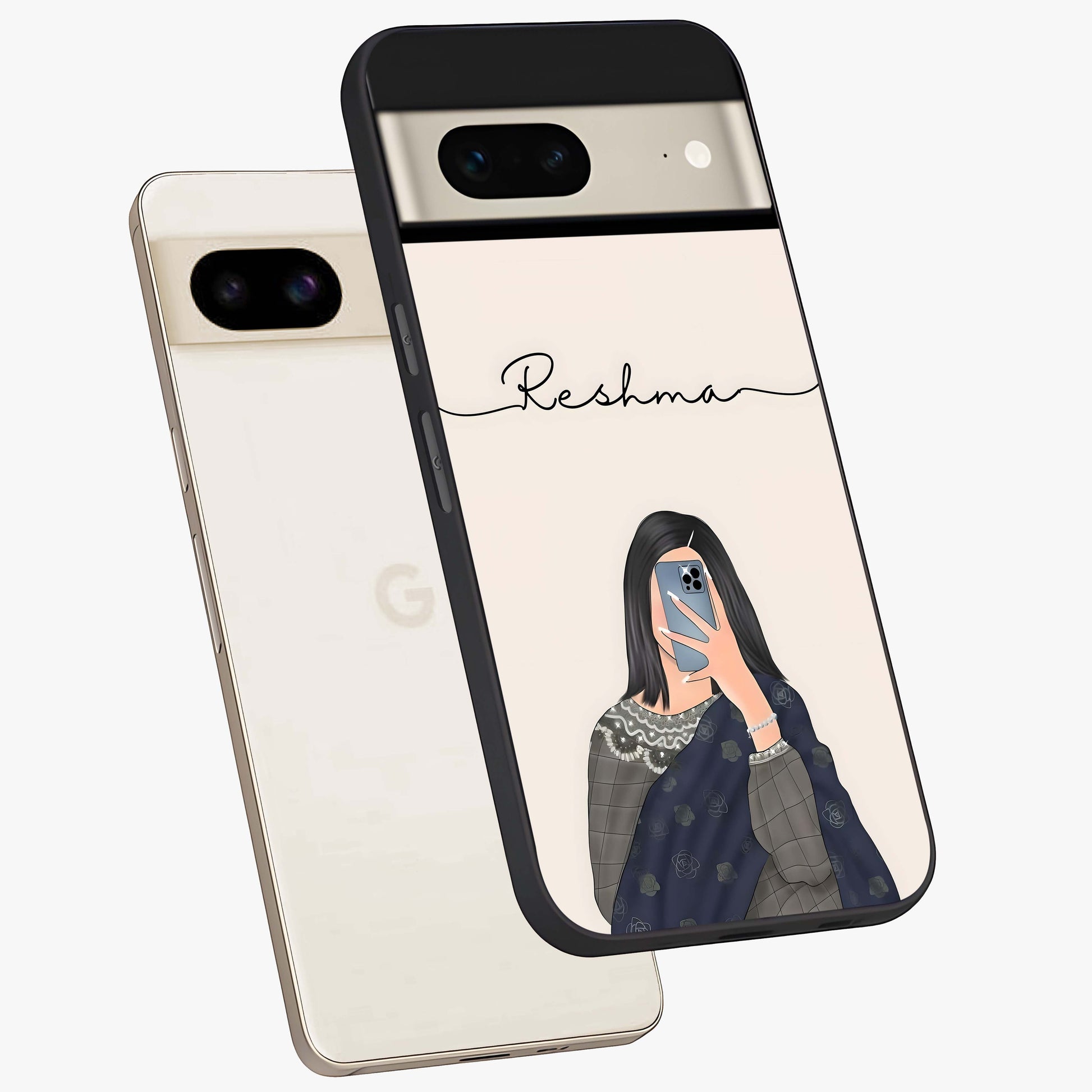 Mirror Mood Muse With Custom Name Glass Case displayed in angled mockup highlighting aesthetic mirror inspired design with custom name feature.