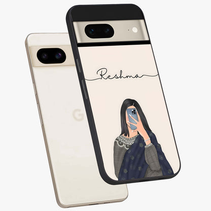 Mirror Mood Muse With Custom Name Glass Case displayed in angled mockup highlighting aesthetic mirror inspired design with custom name feature.