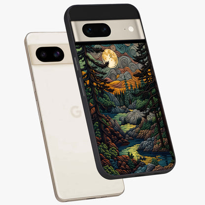 Moonlight Forest Dream Glass Case displayed in angled mockup highlighting dreamy forest design with glowing moon aesthetic.