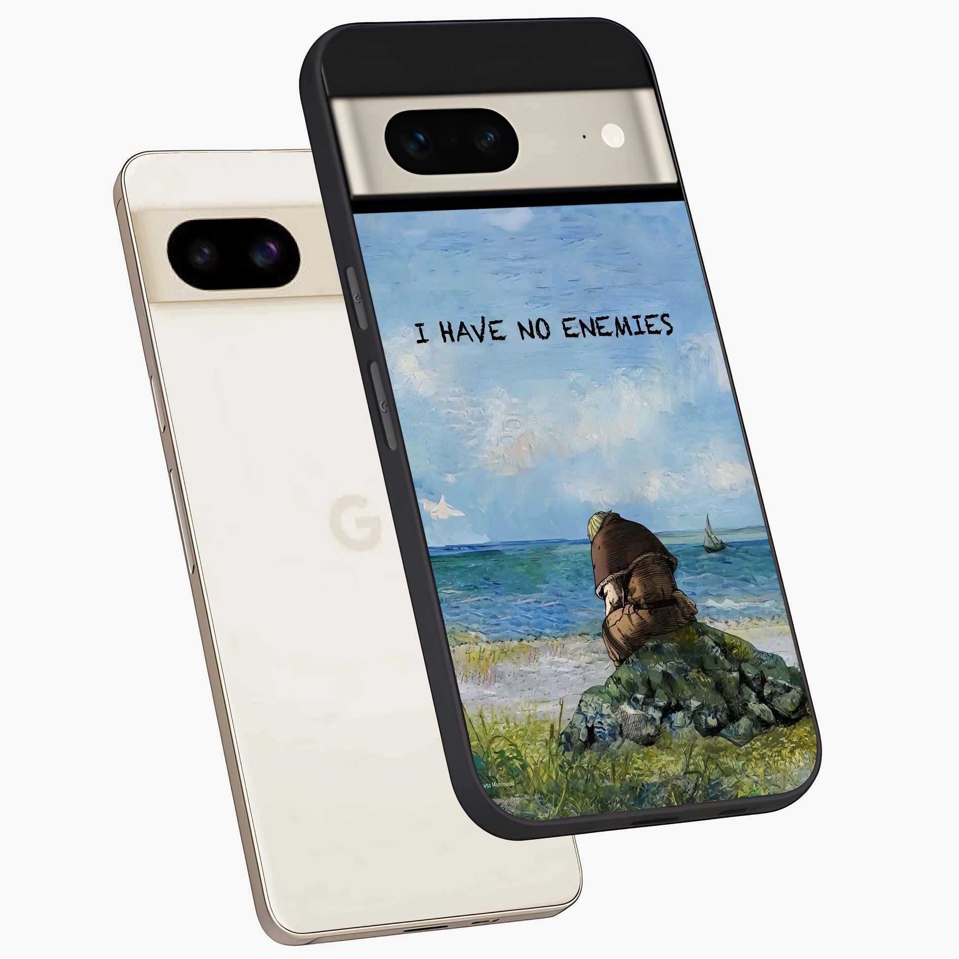 Peace Beyond War Glass Case displayed in angled mockup highlighting meaningful message design with artistic aesthetic style.