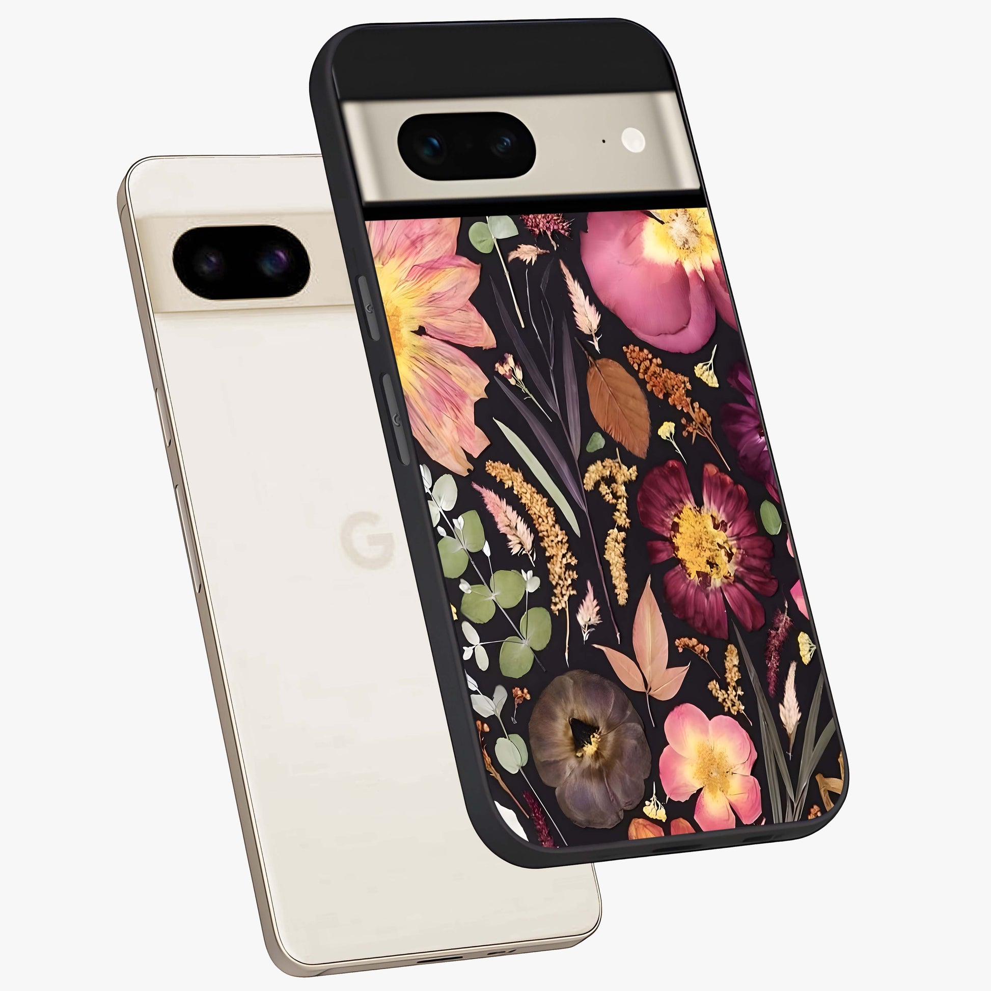 Petal Dream Tapestry Glass Case displayed in angled mockup highlighting decorative petal pattern with elegant botanical aesthetic.