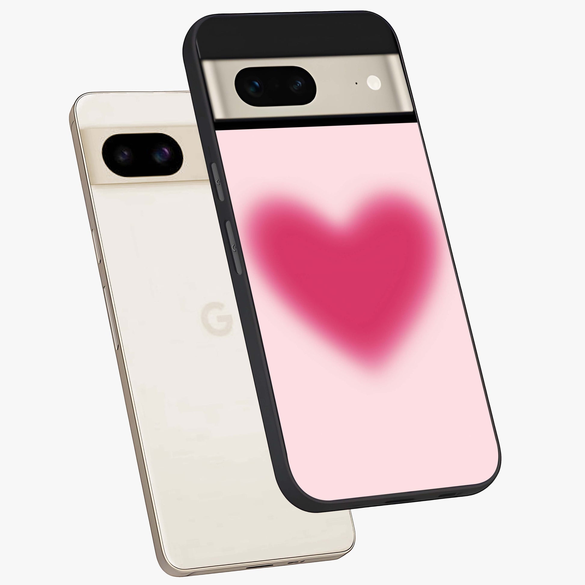 Pink Aura Heart Glass Case displayed in angled mockup highlighting vibrant pink heart design with dreamy aura aesthetic.