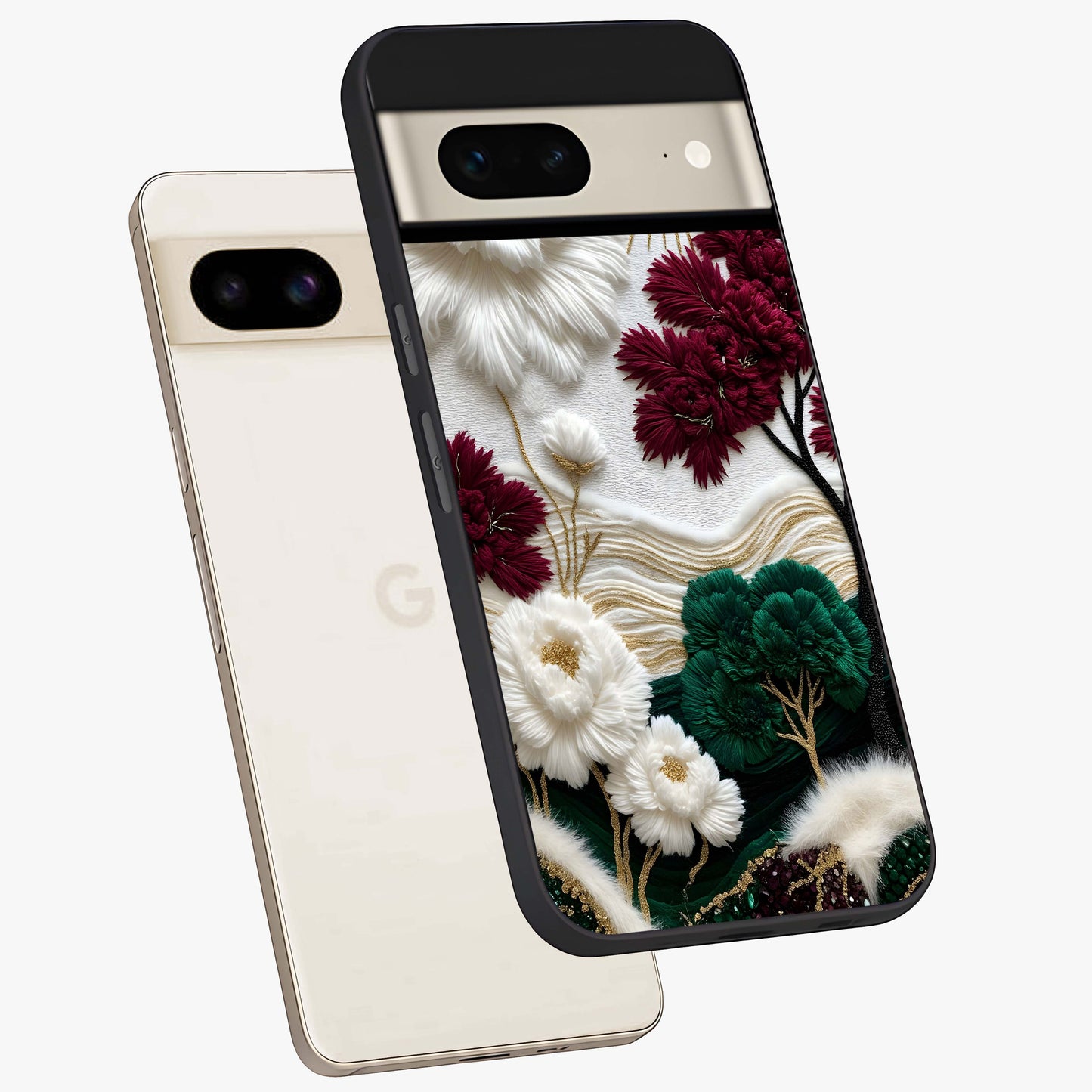 Radiant Bloom Elegance Glass Case displayed in angled mockup highlighting graceful floral design with radiant aesthetic style.