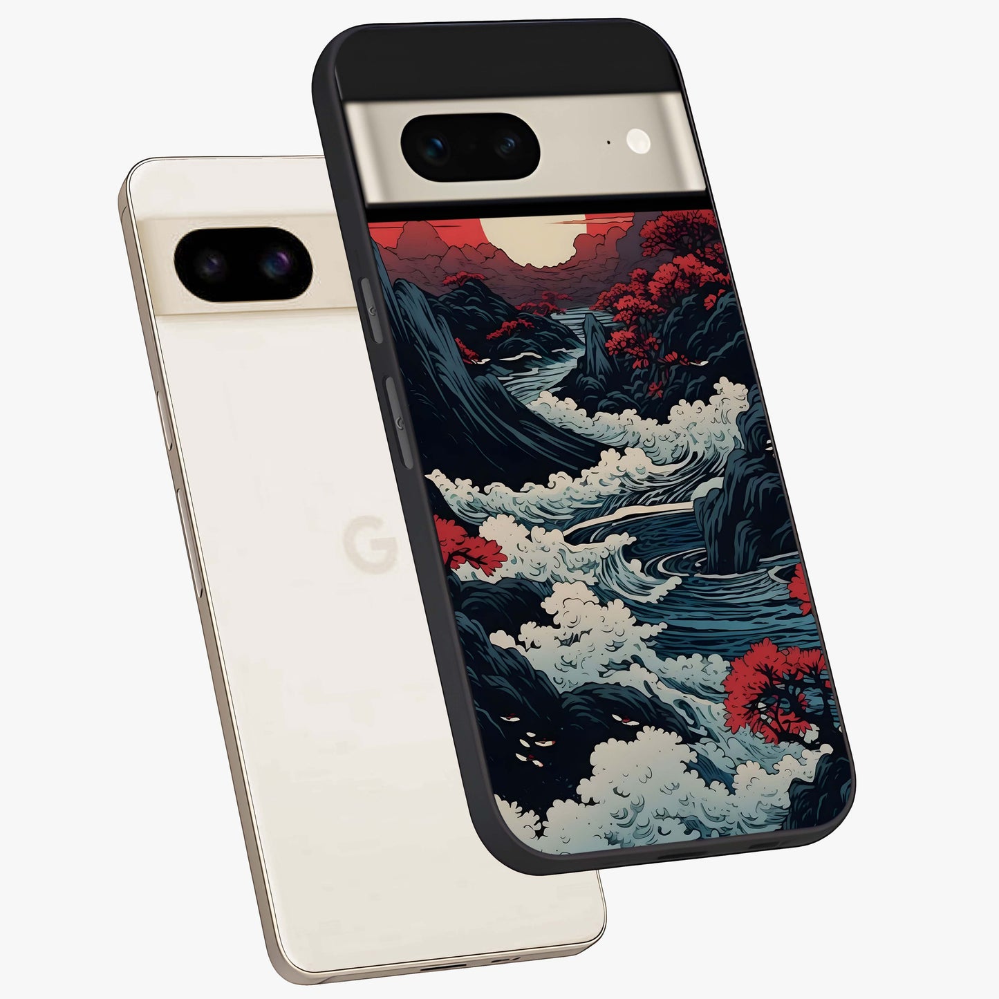 Red Sunset Scenery Glass Case displayed in angled mockup highlighting glowing sunset sky design with scenic aesthetic.