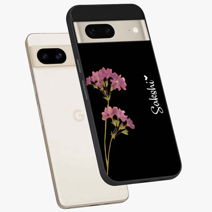 Riching Lavender Flower Custom Name Glass Case displayed in angled mockup highlighting delicate lavender flower design with custom name feature.