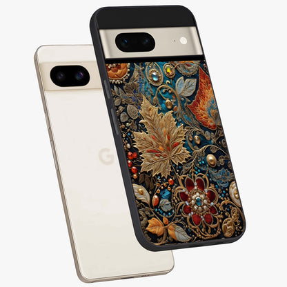 Royal Jewel Garden Glass Case displayed in angled mockup highlighting vibrant jewel inspired floral design with elegant aesthetic.
