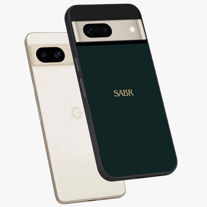 Sabr Minimal Patience Glass Case displayed in angled mockup highlighting simple inspirational design with clean aesthetic style.