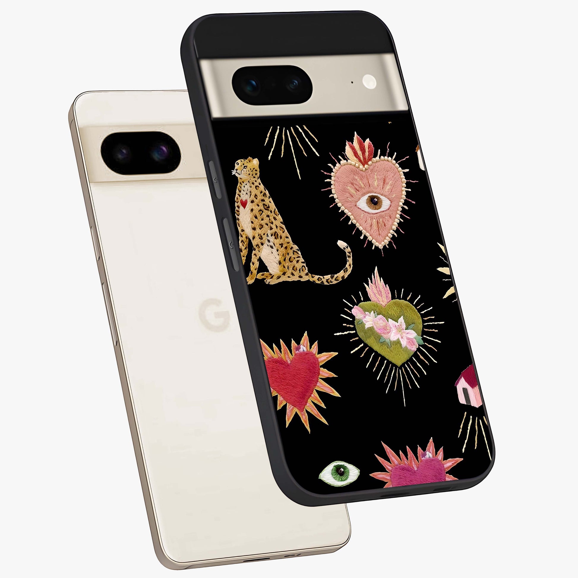 Sacred Jungle Heart Glass Case displayed in angled mockup highlighting lush tropical design with natural aesthetic style.