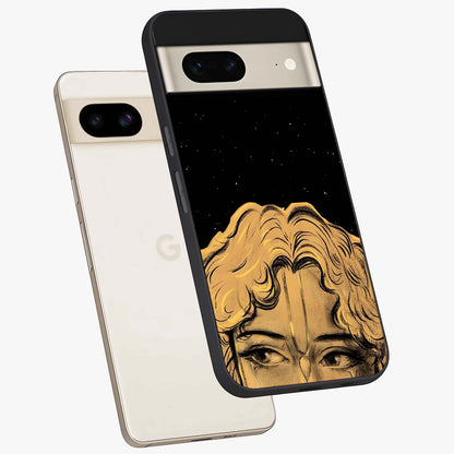 Shri Krishna Art Glass Case displayed in angled mockup highlighting spiritual Krishna illustration with divine aesthetic.