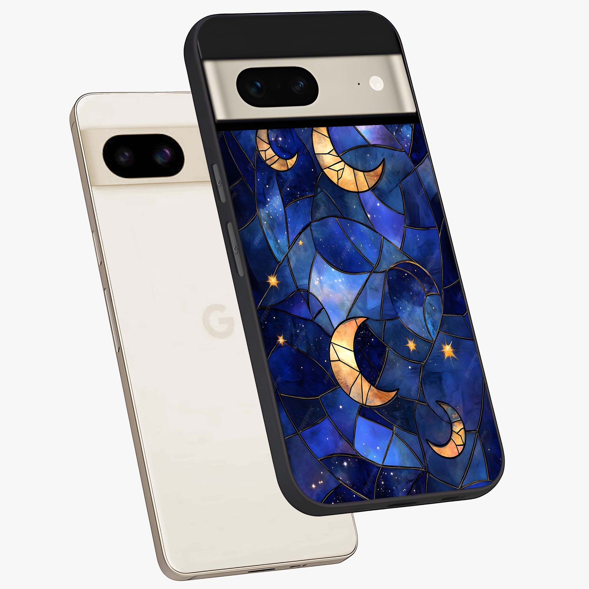 Starlit Sky Tapestry Glass Case displayed in angled mockup highlighting celestial night pattern with artistic aesthetic style.