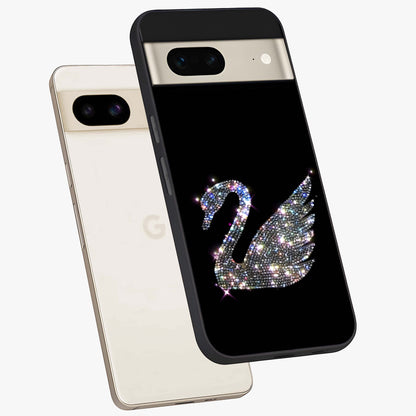 Starlit Swan Grace Glass Case displayed in angled mockup highlighting elegant swan illustration with dreamy celestial aesthetic.