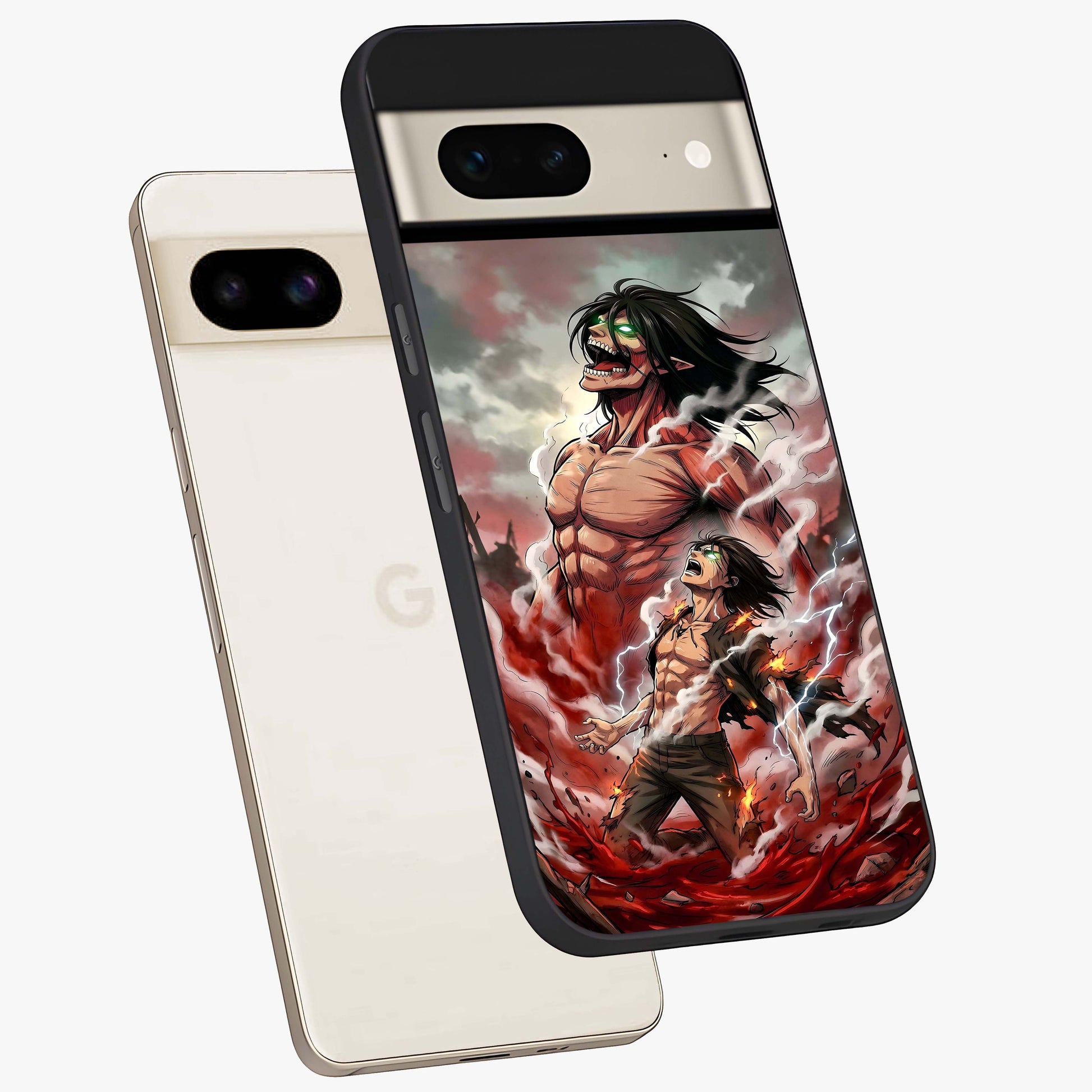 Titan Awakening Fury Glass Case displayed in angled mockup highlighting dramatic giant warrior design with bold anime aesthetic.