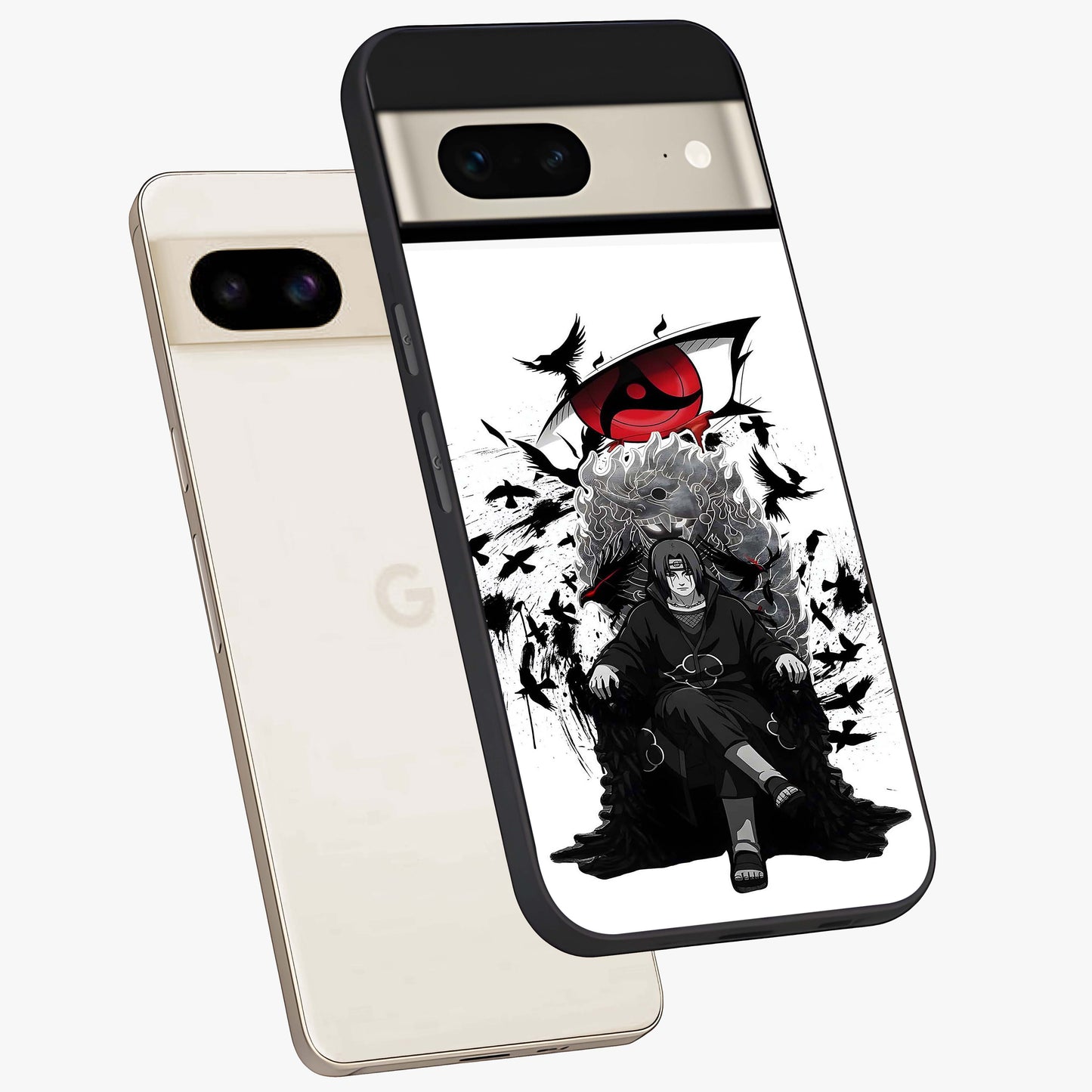 Uchiha Shadow Throne Glass Case displayed in angled mockup highlighting glowing aquatic design with celestial aesthetic.