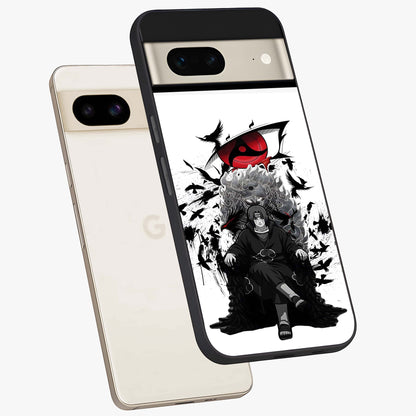 Uchiha Shadow Throne Glass Case displayed in angled mockup highlighting glowing aquatic design with celestial aesthetic.