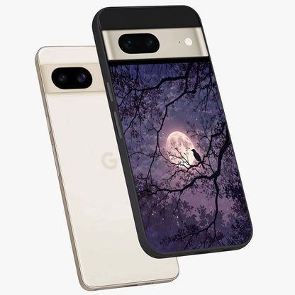 Whispering Moon Silence Glass Case displayed in angled mockup highlighting calm lunar design with dreamy night aesthetic.