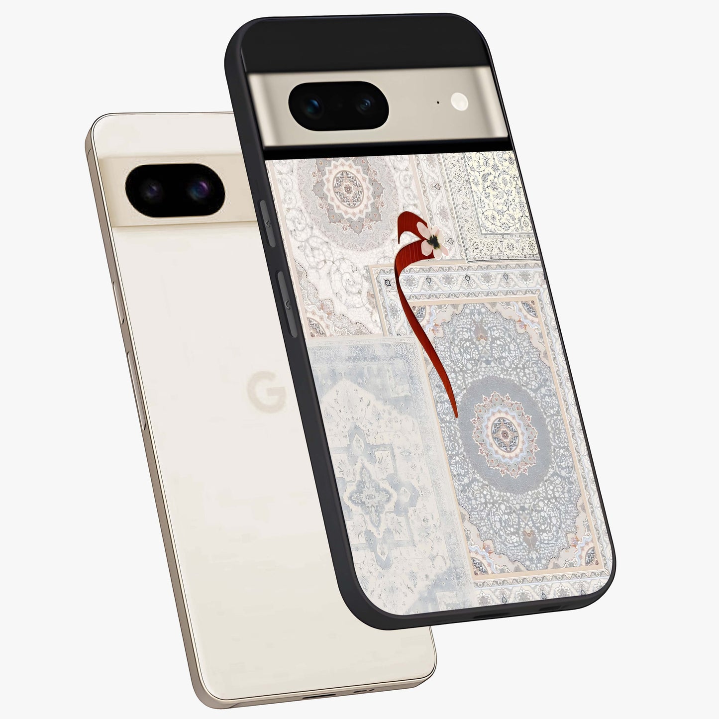White Aesthetic Bow Glass Case displayed in angled mockup highlighting clean bow design with soft aesthetic style.