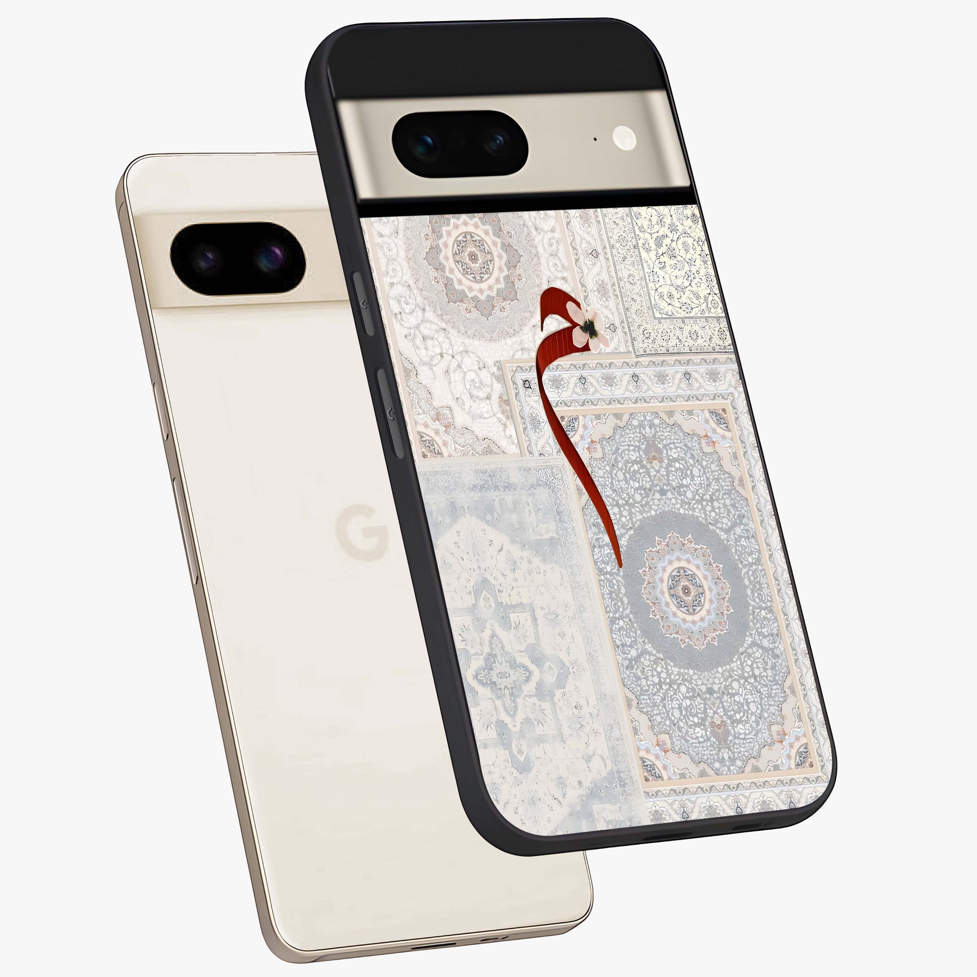 White Aesthetic Bow Glass Case displayed in angled mockup highlighting clean bow design with soft aesthetic style.