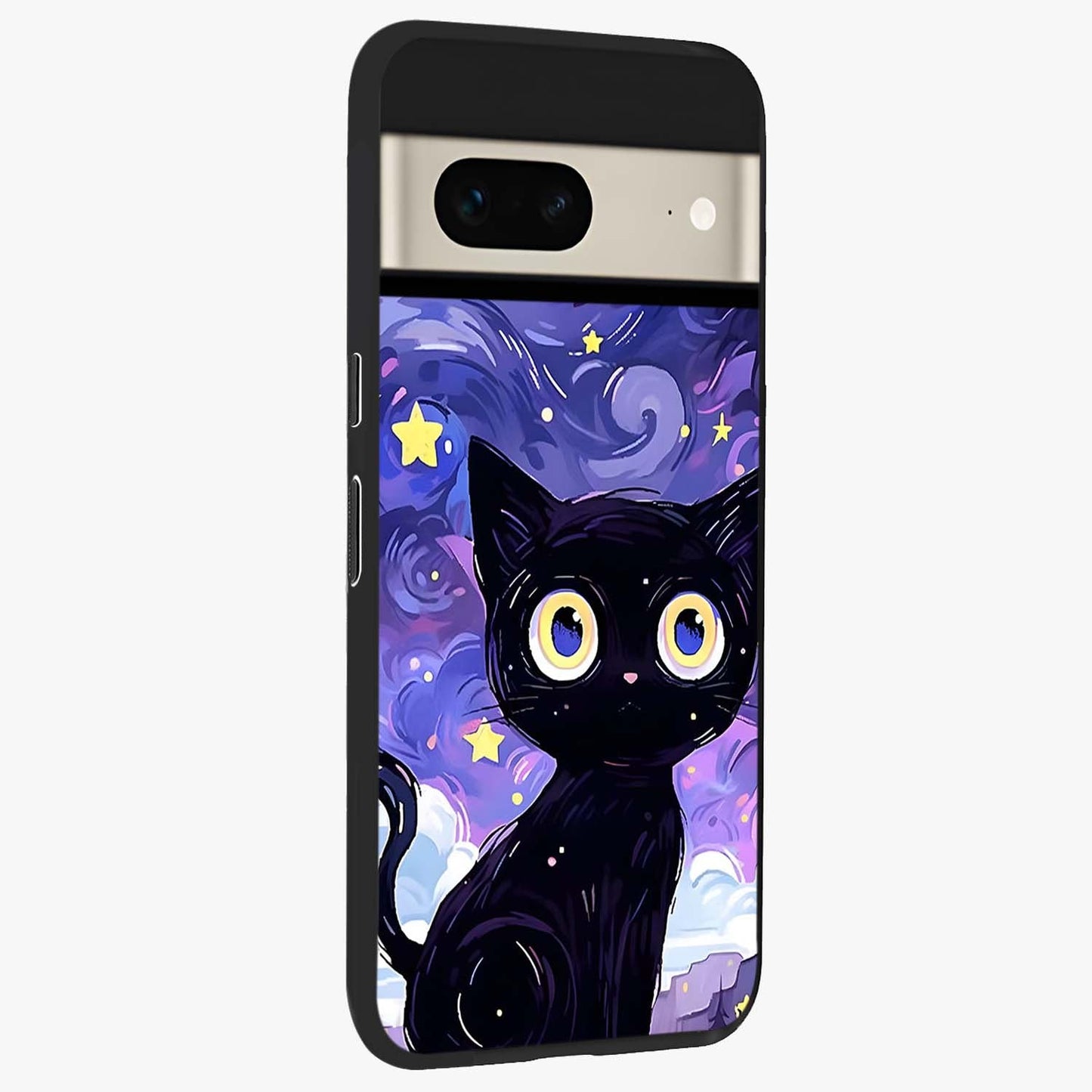 Abstract Cat Art Glass Case upright view showcasing creative feline illustration and aesthetic artistic style.