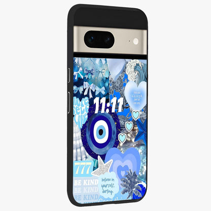 Aesthetic Be Kind Eye Glass Case upright view showcasing stylish eye illustration with positive message theme.
