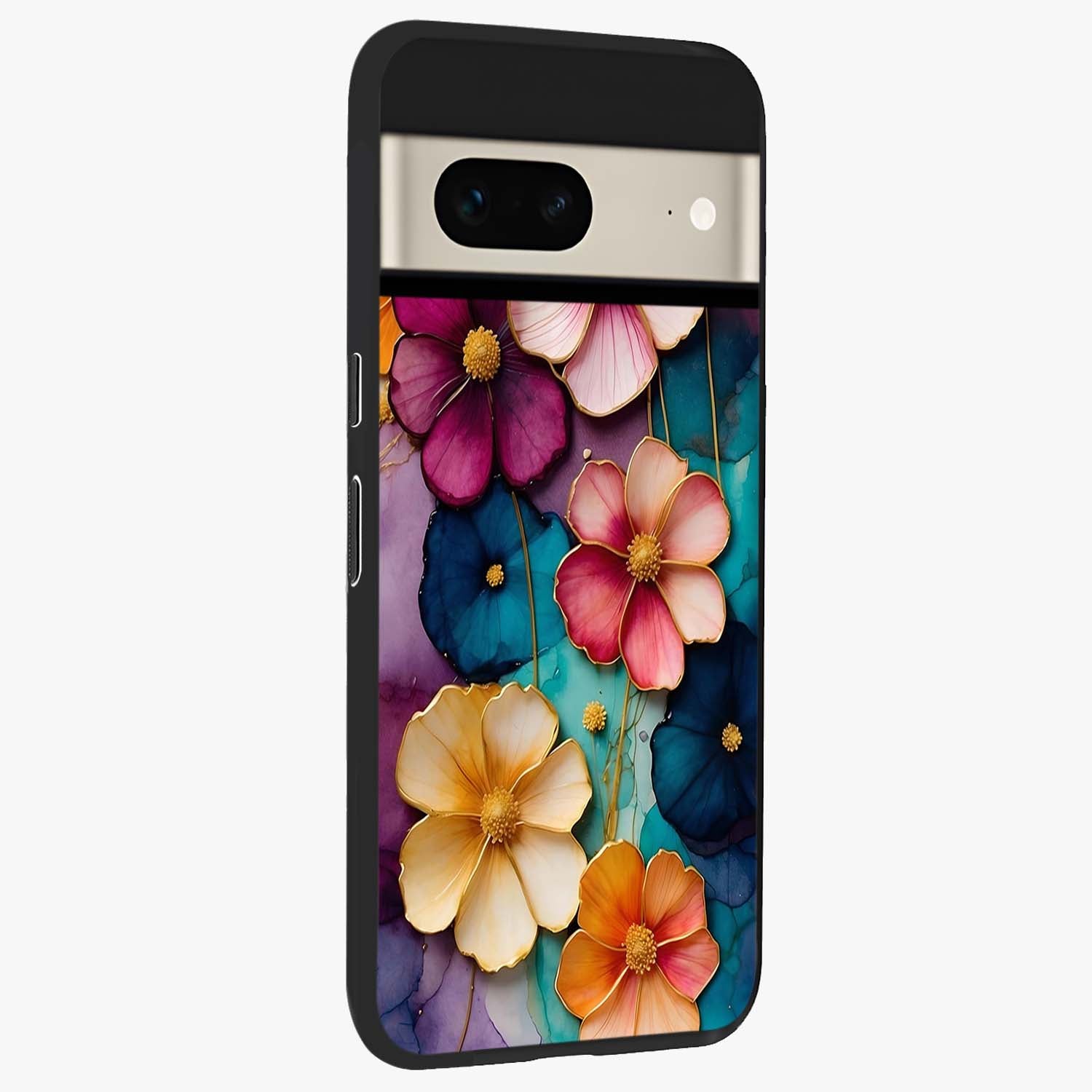 Artlyn Grace Flower Pattern Glass Case upright view showcasing graceful floral artwork with aesthetic botanical style.