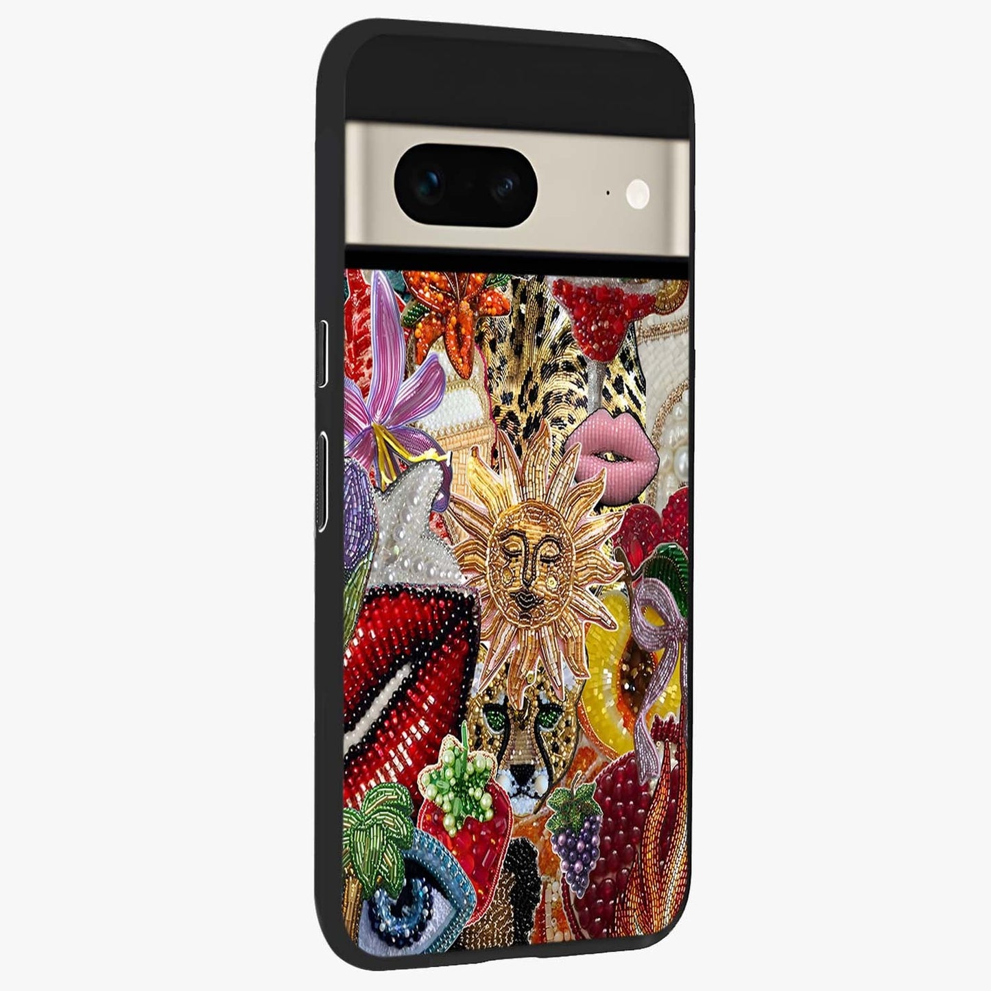 Beaded Fashion Jungle Glass Case upright view showcasing tropical jungle aesthetic with decorative bead elements.