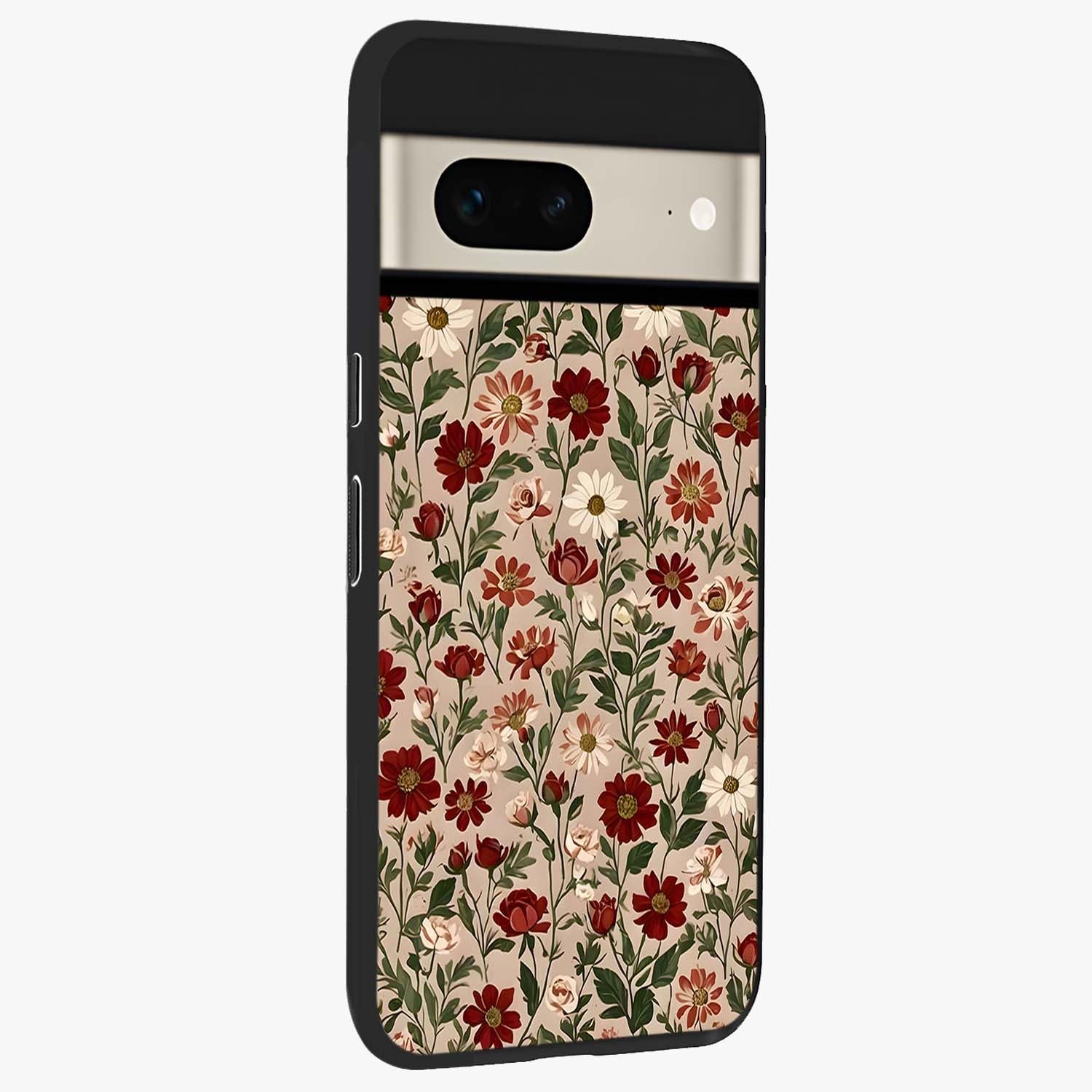 Biege Flower With Leaf Glass Case upright view showcasing delicate beige flower illustration with clean botanical style.