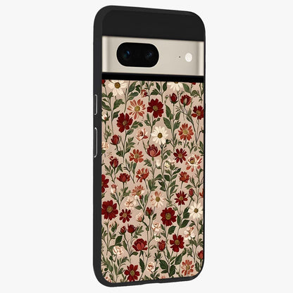Biege Flower With Leaf Glass Case upright view showcasing delicate beige flower illustration with clean botanical style.