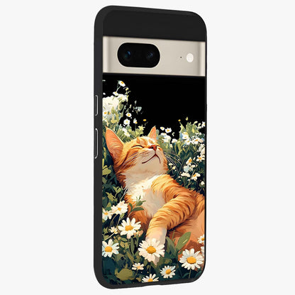 Blissful Bloom Cat Glass Case upright view showcasing charming cat design surrounded by blooming floral elements.