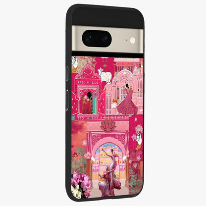 Blossoms of Rajasthan Glass Case upright view showcasing colorful floral design inspired by traditional Indian art.