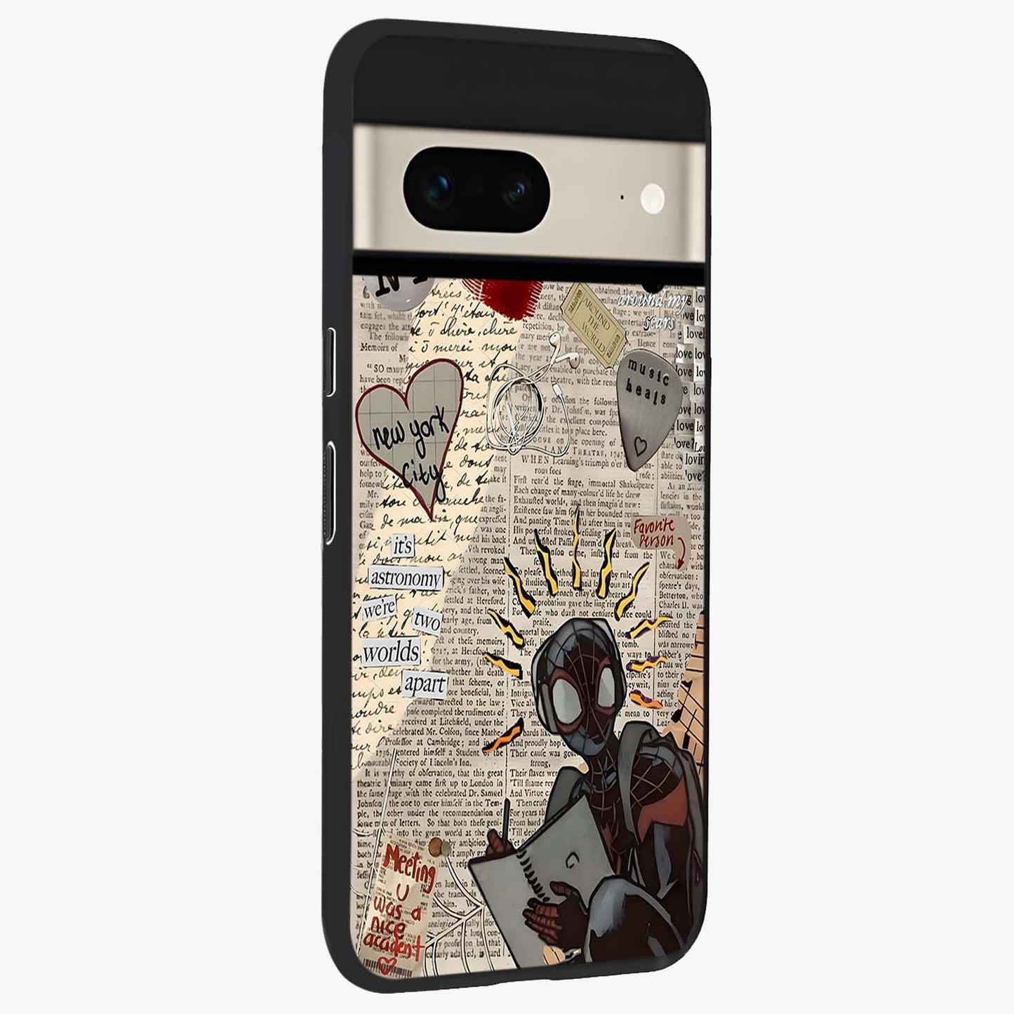 City Dream Sketch Glass Case upright view showcasing urban skyline artwork with stylish hand drawn design.