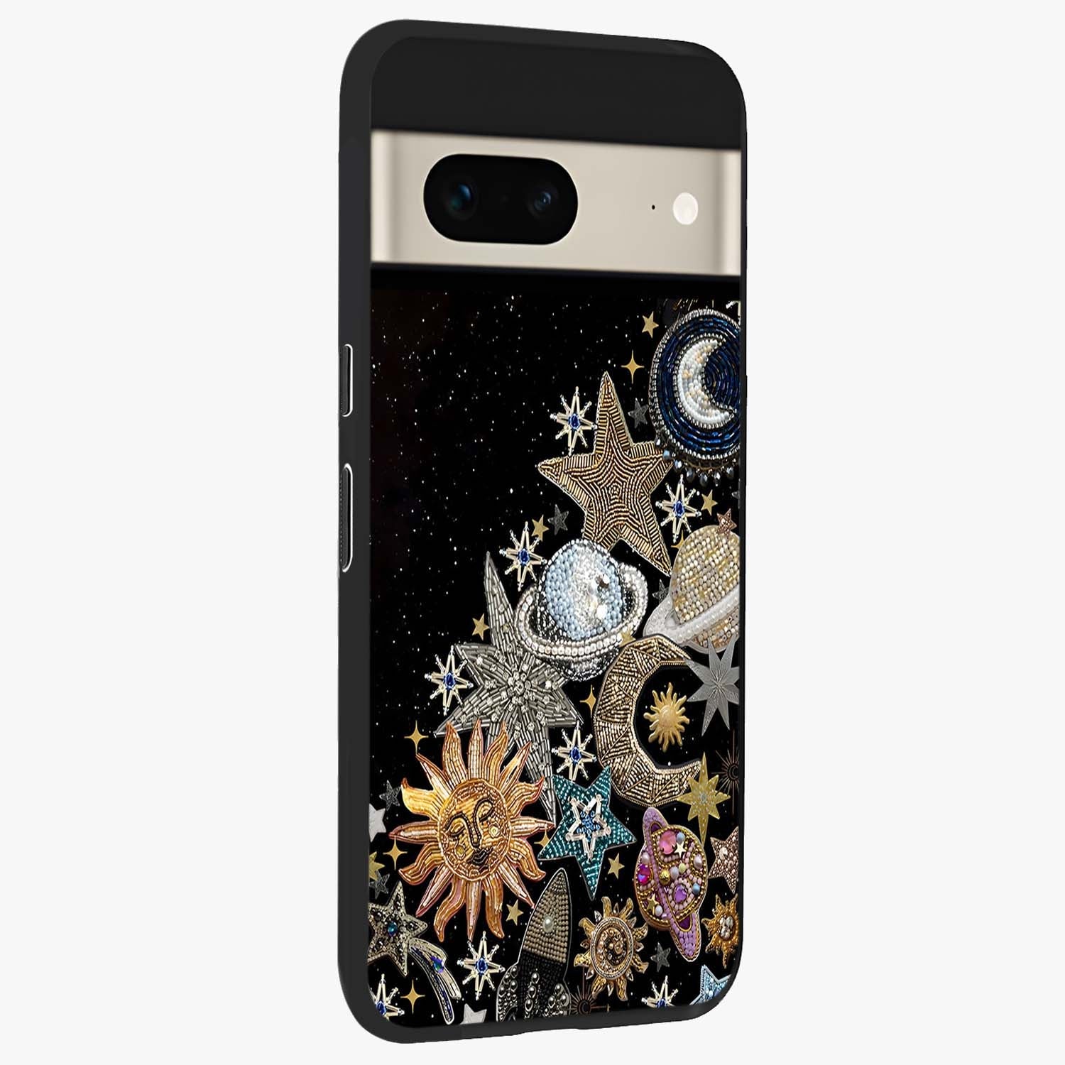 Cosmic Sparkle Dreams Glass Case upright view showcasing glowing cosmic artwork with magical galaxy theme.